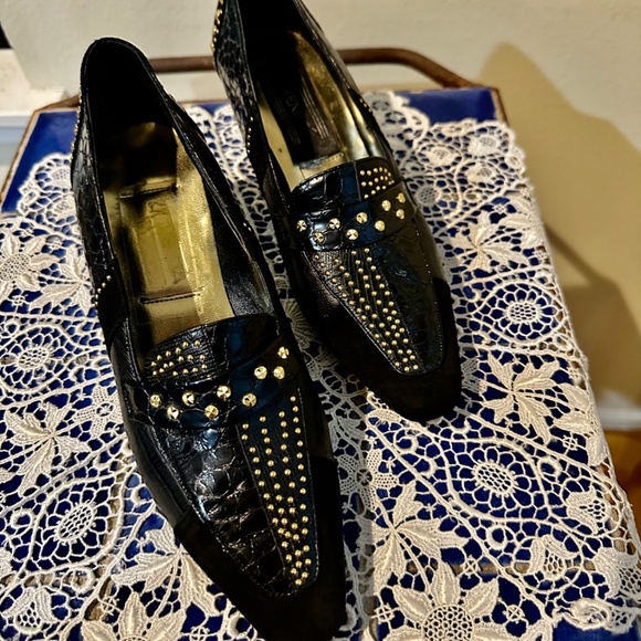 Black Mock Croc, Snake and Suede Court shoes by J. Renee, c1990 - Sz 8M - Picture 7 of 15